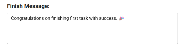 Screenshot of the BotCity Orchestrator, on the information page of a specific task, showing the task's completion message.