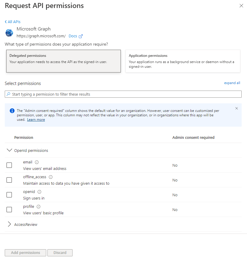 Delegated permissions