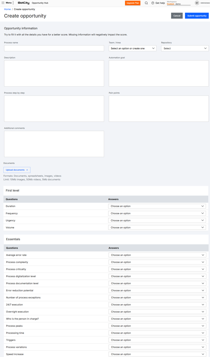 Create new opportunity