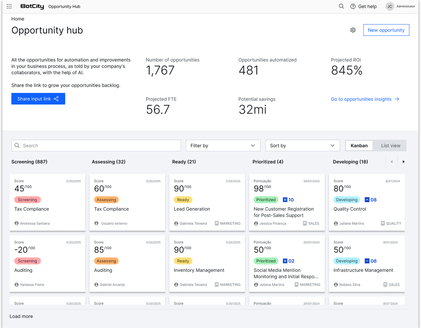 Visão geral do Opportunity HUb